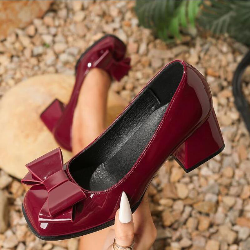 Women High Heels Mary Janes Shoes Spring Autumn New Patent Leather Comfort Heeled Shoes Woman Chunky Heel Pumps Black Work Shoes