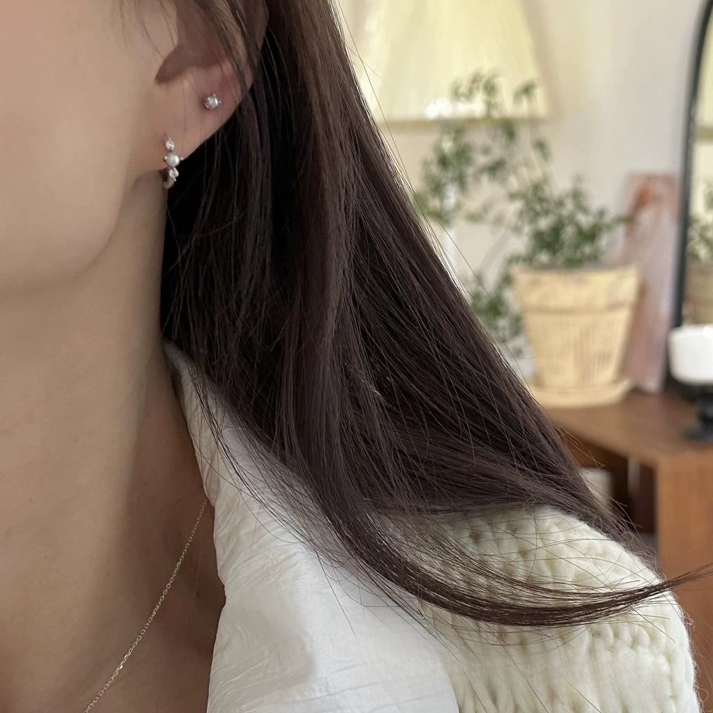 LT--EK569 925 Sterling Silver Gold Plated Pearl Hoop Earrings Women Simple Exquisite Personalized Pearl Ear Buckles