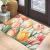 1pc Elegant Tulip Floral Door Mat, Non-Slip Washable Polyester, Low Pile Rectangular Entrance Rug, Machine Made, Fade-Resistant,