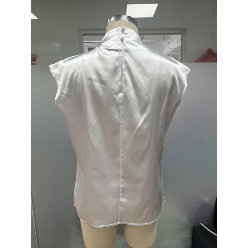 Elegant Summer Fashion Sleeveless Loose Women Blouses Loose Base Casual Shirts for Women Tops Solid Stand Collar Slim Simple Office Ladies Shirt 3437
