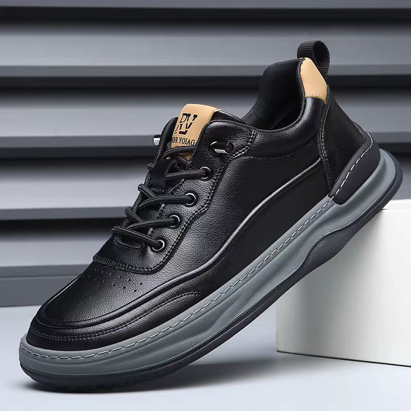 

Men s four-season trendy versatile casual shoes fashionable leather sports running shoes non-slip and wear-resistant 44 чёрный
