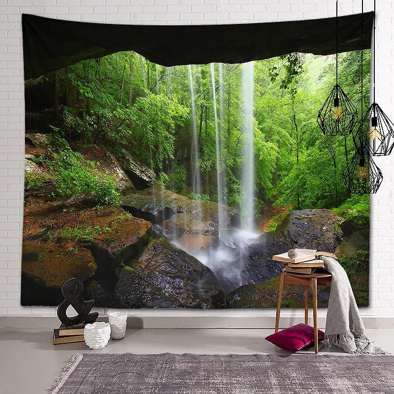 New Landscape Tapestry Tree Hole Window Beautiful Wall Cloth Green Forest  Background Painting