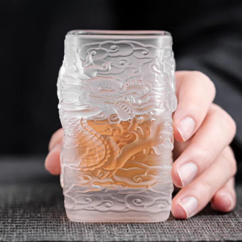 Personalized Creative Glass Tea Cup Golden Dragon Cup Heat-resistant Glass Master Single Cup