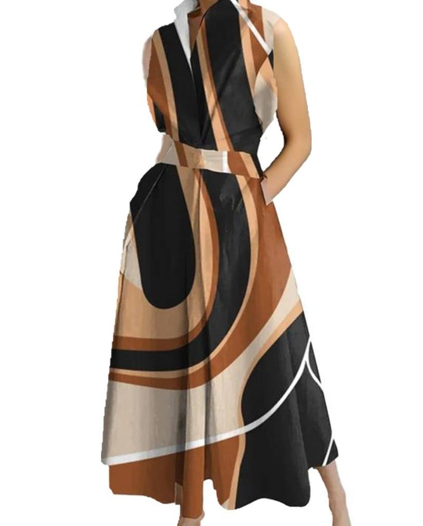 Plus Size Commuter Fashion POLO Neck Lining Long Short Sleeve Loose Pendulum Dress