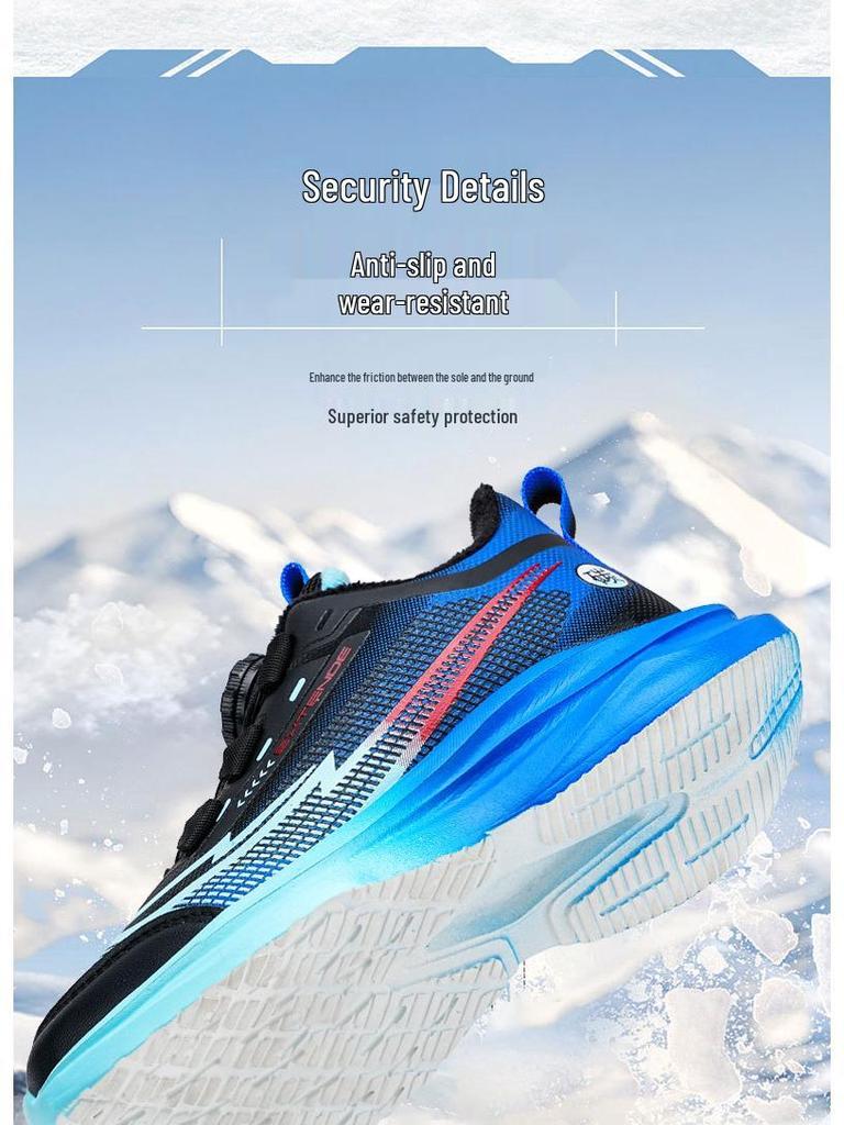 2025 Winter Boys' Waterproof Sports Shoes: Cotton-Leather, Velvet-Lined, Warm Running Shoes for Primary School