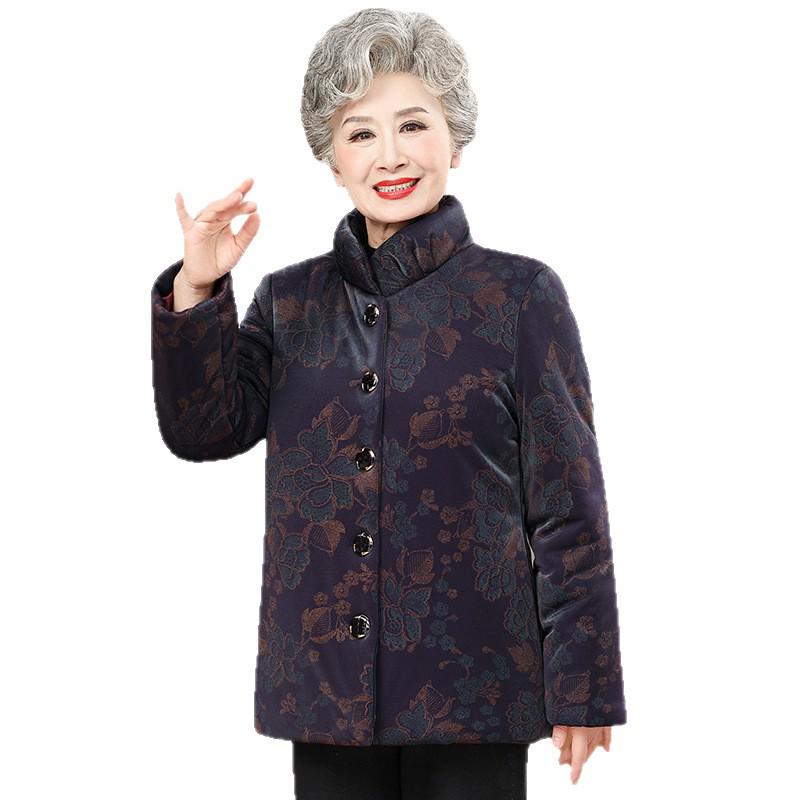 Elderly Women's Winter Fleece-Lined Cotton Jacket for 70-80 Year Olds