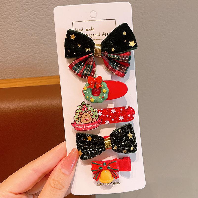 2025 Children's Christmas Hair Clips Set: Santa, Tree & Reindeer (5-Piece)