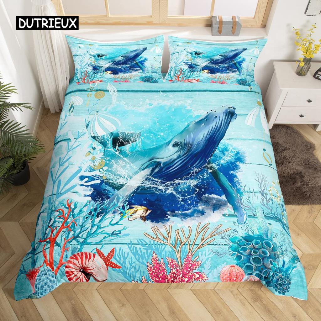 Σετ Πάπλωμα Φάλαινα Queen Size Αστρικά Αστέρια Σύμπαν Νεφέλωμα Κάλυμμα Πάπλωμα Μπλε Γαλαξίας Θέμα Ωκεανός Θαλάσσια Πλάσματα Σετ Κλινοσκεπασμάτων