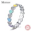 Modian Authentic 925 Silver Rainbow Colorful Hearts Enamel CZ Finger Ring For Women Wedding Engagement Jewelry Anel