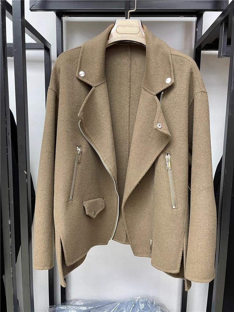 Spring, autumn and winter zipper double-sided woolen coat coat women's wool woolen simple versatile casual commuting temperament