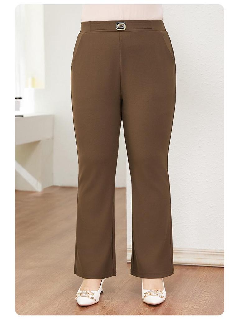 2025 Women's Plus Size High Waist Black Micro Flare Winter Pants - Casual Long Drapey Western Style