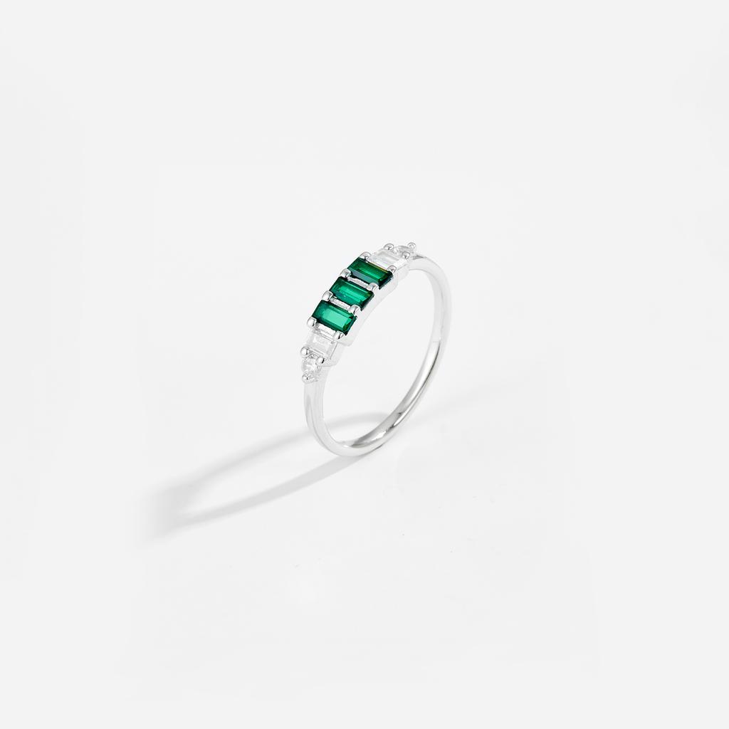 New Sterling Silver Square Green Clear Zircon Ring Dainty Women Luxury Trendy Mother's Day Fine Jewelry Gift