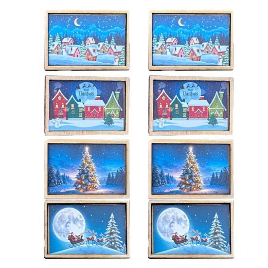 Mini Framed Christmas Pictures Wooden Xmas Scenes Decorations Miniature Framed Christmas Ornaments for Festive Decor DIY Craft