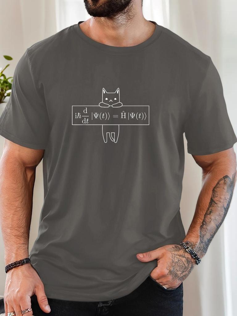 Kater und Schrödinger-Gleichung Muster Sommer Casual Rundhals Kurzarm T-Shirt