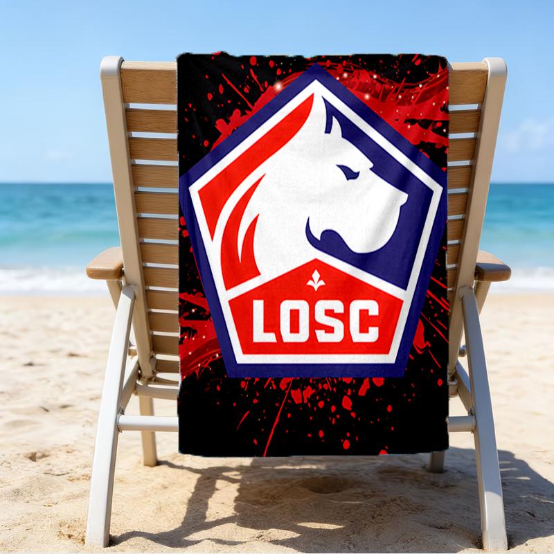 Olympique Football Crest Beach Towel - Soft, Absorbent Microfiber, Lightweight, Ideal for The Beach, Parties, Travel, Camping Fan Gifts