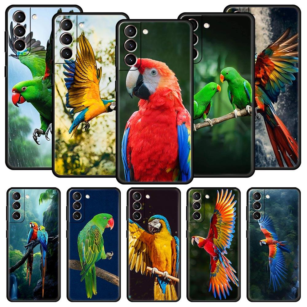 Custodia per Telefono Uccello Pappagallo Per Samsung Galaxy S26 Ultra S25 Plus S24 FE S23 S22 5G S21 S20 Cover Nera Morbida