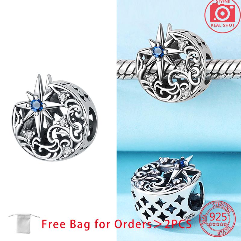 

Copper Blue Zircon Heart Love Starry Sky Moon Stars Charms Beads Fit Diy Bracelet Women Jewelry Delicate Fine Gift