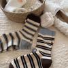 Korean Striped Color Block Mid-Calf Socks for Women - Autumn/Winter Cotton Versatile Xiaohongshu Style.