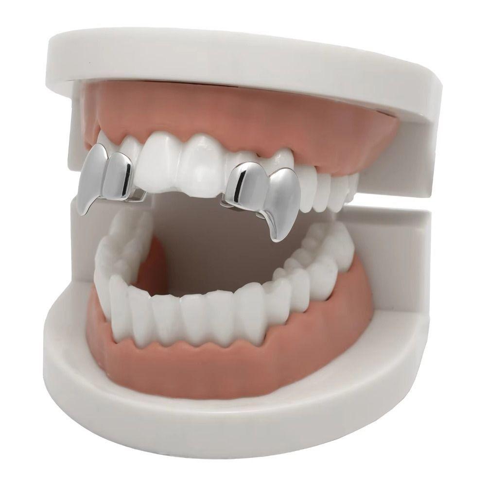 2Pcs/Set Double Glossy Hip-Hop Tooth Grills Gold Silver Color Mouth Teeth Grillz  Party Cosplay