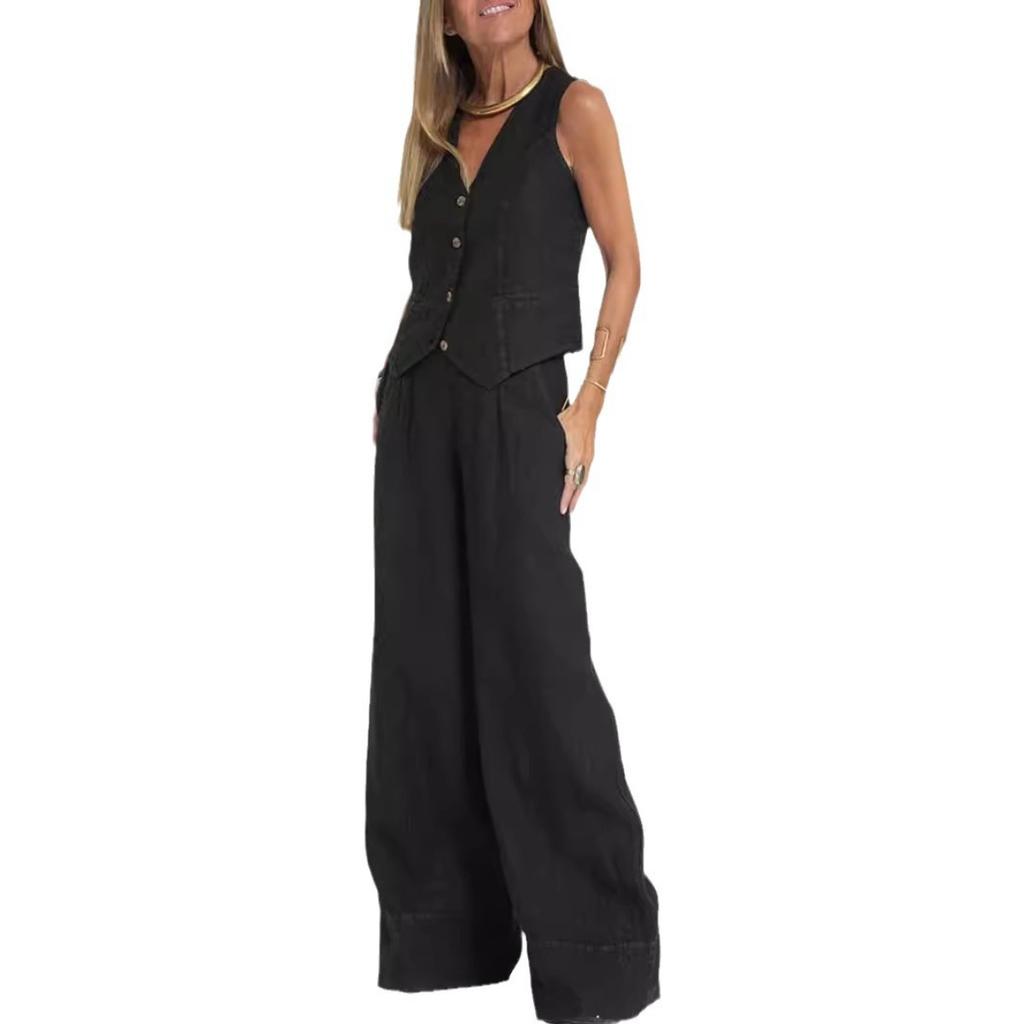Fashion Vest, Pants, Patchwork, Cotton and Linen Casual Suit for Women