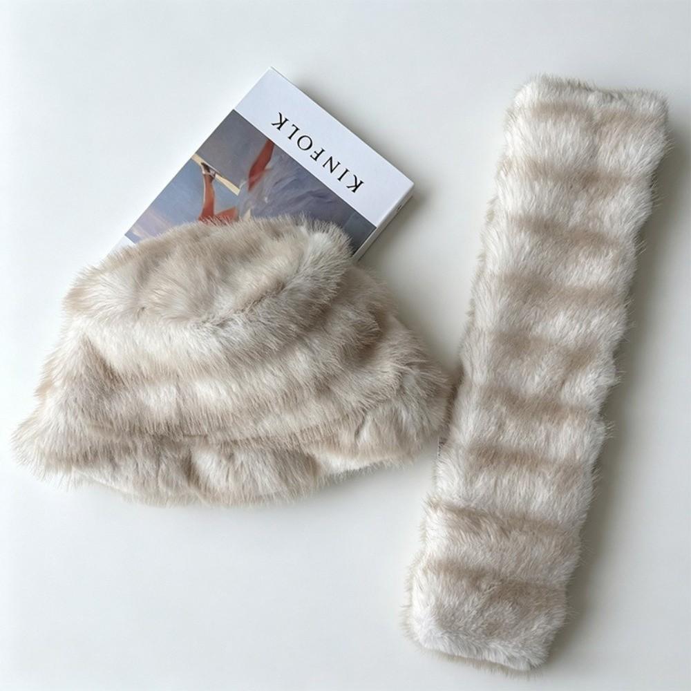 Faux Fur Winter Hat Scarf Set Thick Warm Fisherman Hat Scarf Fashion Winter Hat Scarf Women