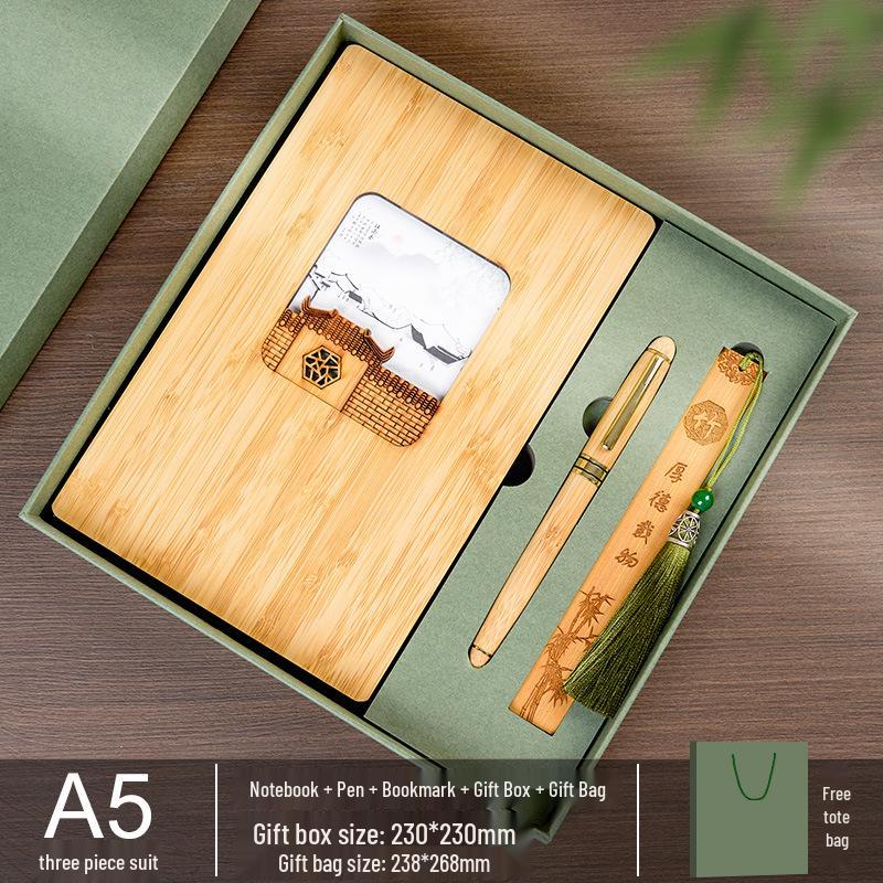 Custom Wooden Notebook & Thermos Gift Set: Plum, Orchid, Bamboo, Chrysanthemum Designs for Teachers & Clients, Perfect for Graduation Season