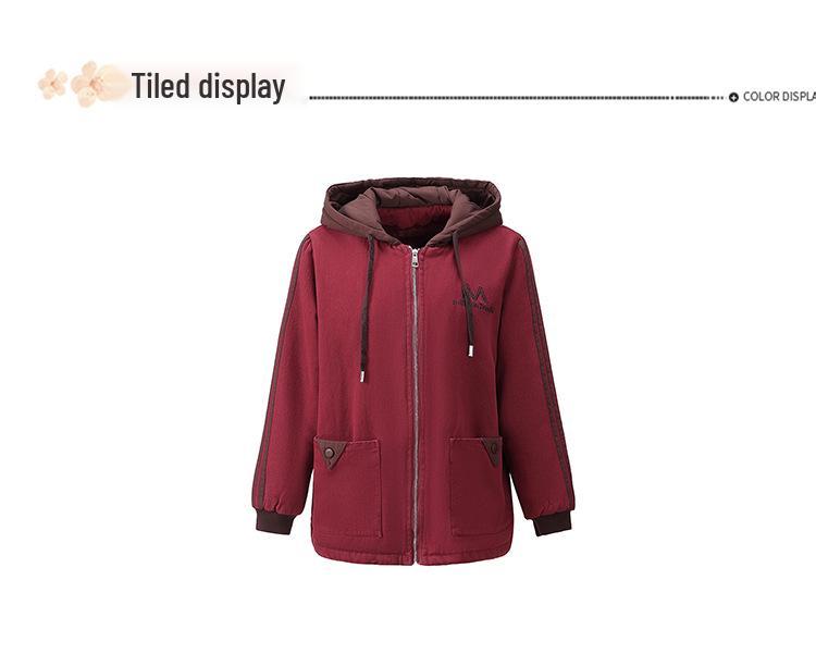Plus Size Hooded Velvet Coat for Middle-Aged Women - Fashionable Cotton-Padded Jacket