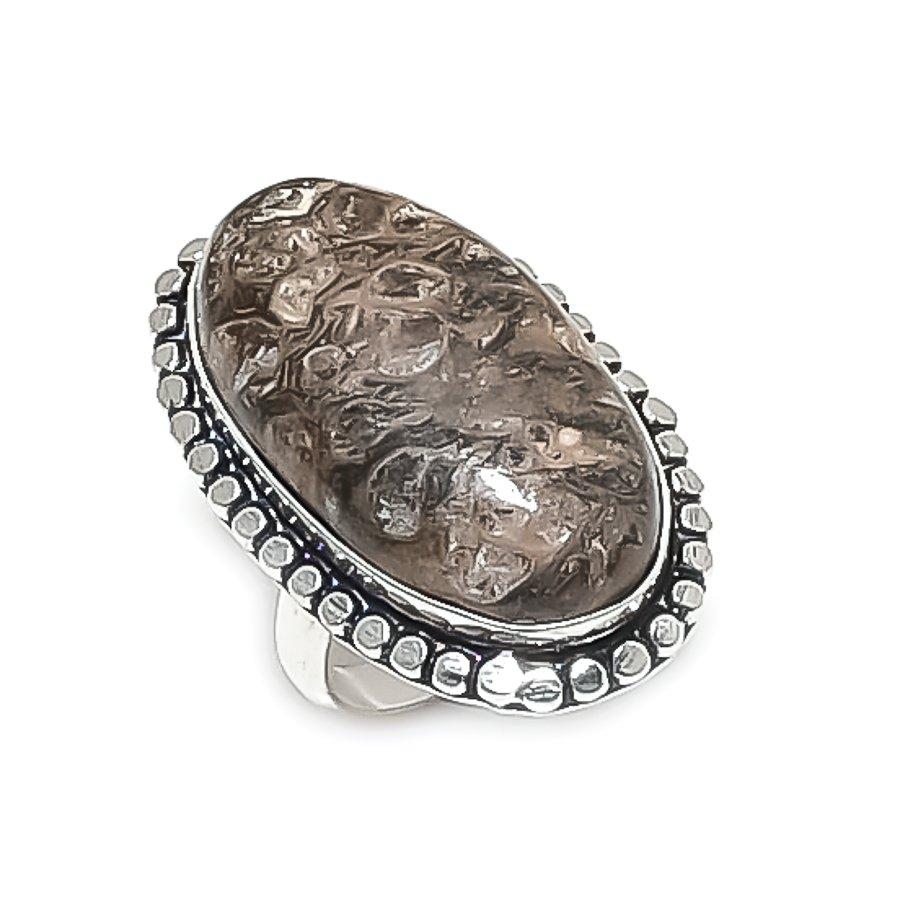 

Natural Turritella Fossil 925 Sterling Silver Jewelry Ring Size 8.5 w6K90