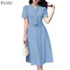 ZANZEA Women Elegant Casual V-Neck Summer Short Sleeve Dress