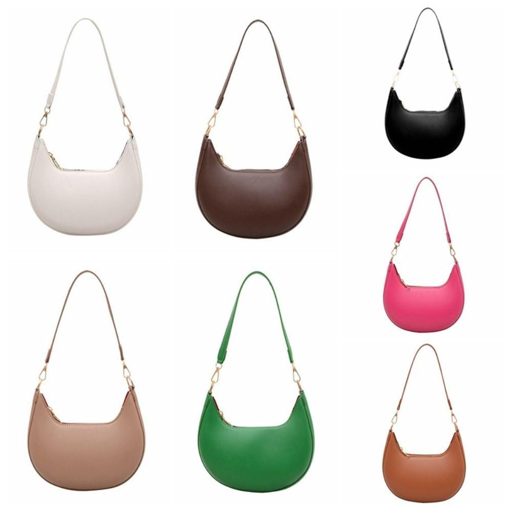 Moon-shaped Moon Underarm Bag Solid Color Women's Hobo Bag Portable Pu Leather Shoulder Bag Girl