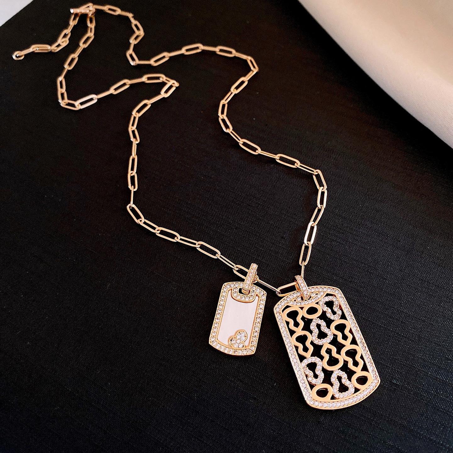 European and American square hollow zircon gourd necklace women s design sweater chain necklace