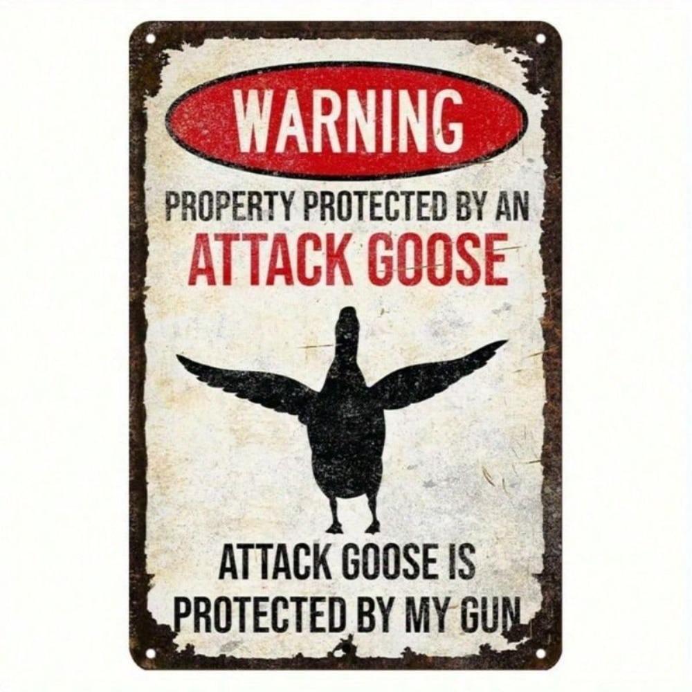 Metal Wall Art Poster, Angry Goose Guard Funny Home Decor