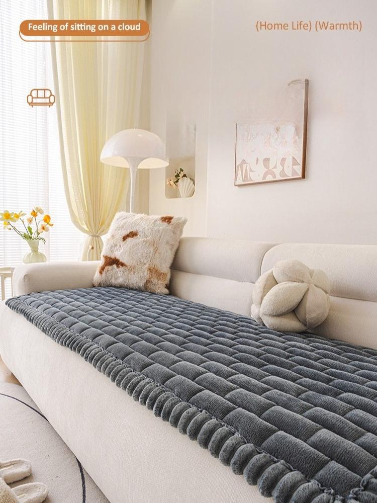 Delicate Wide Bording Sofa Pad Flannel Autumn and Winter Sofa Cushion Thick and Warm Winter Cushion Straight Sofa Cushion Couch Cover