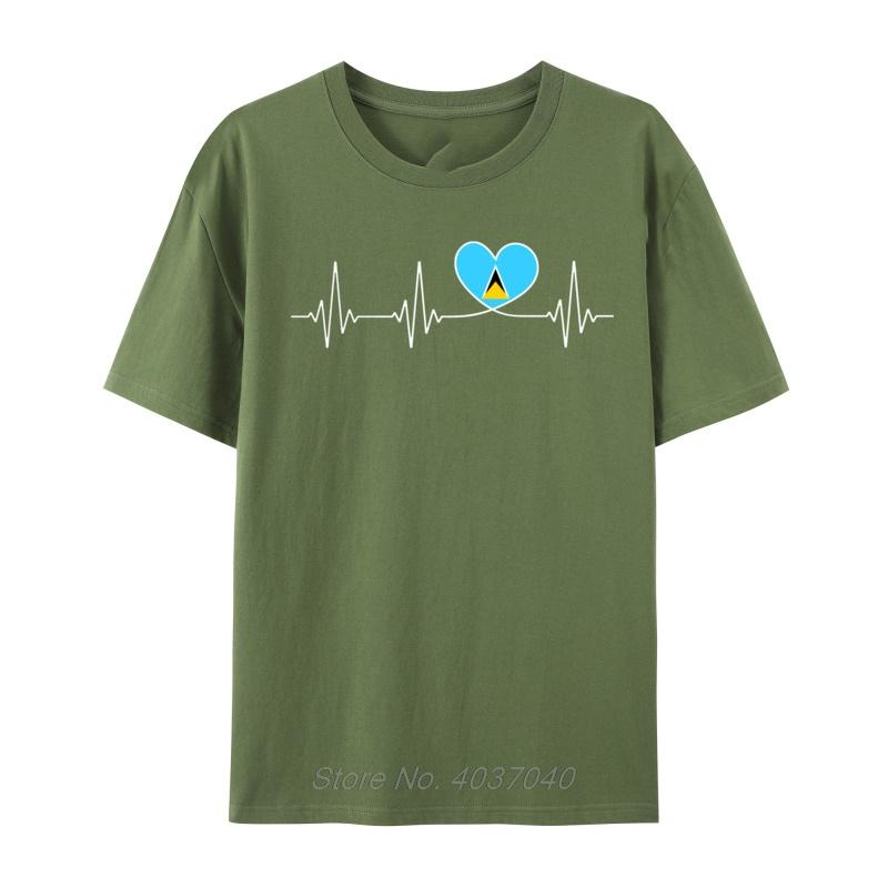 Saint Lucia Love Heartbeat St Lucian Flag On Saint Lucia Runner Heartbeat Loose Print Tshirts Unisex Tops T Shirt Sweatshirts