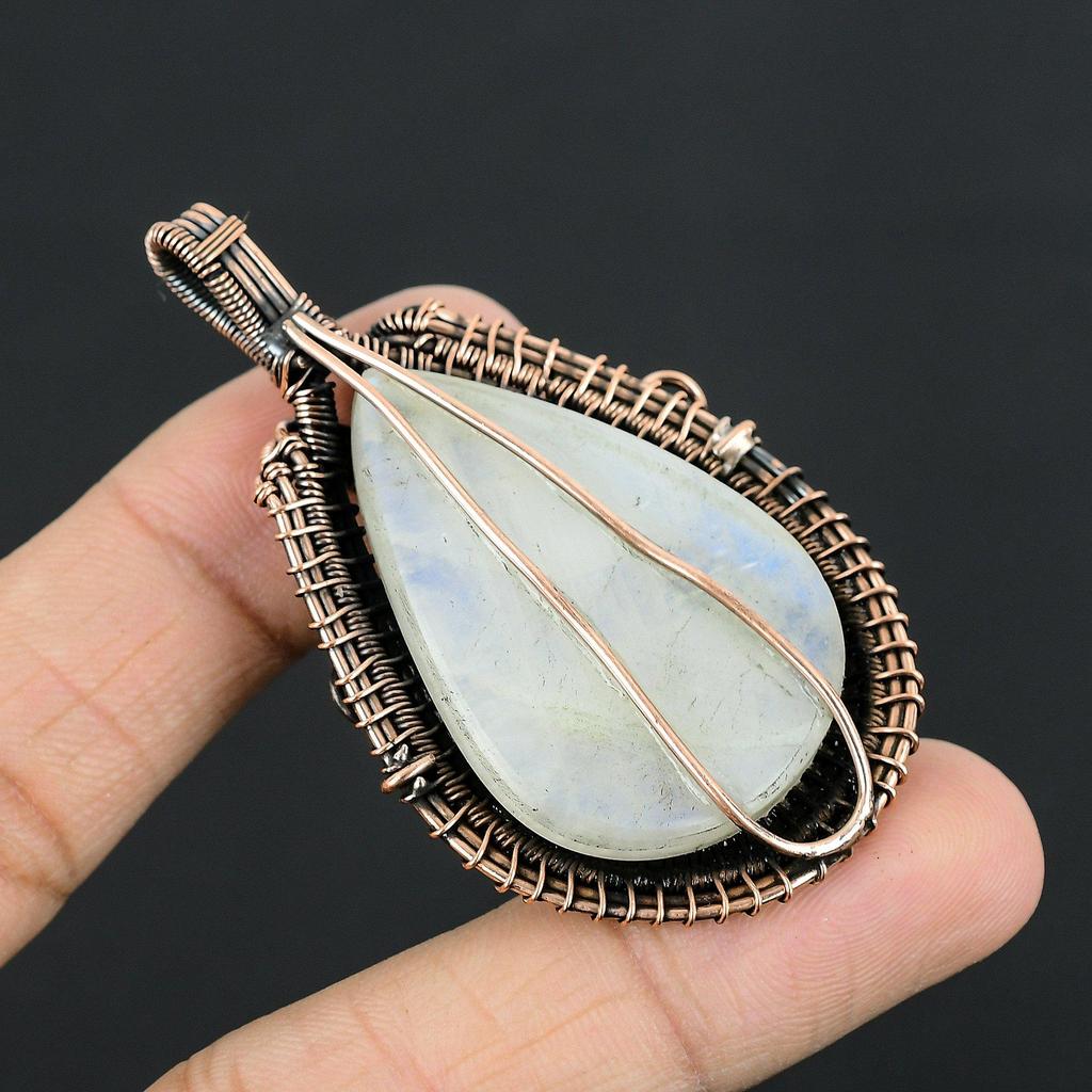 Moonstone 999 Copper Wire Wrapped Silver Pendant, Handmade Gemstone Pendant, Gift For Mom Antique Jewelry