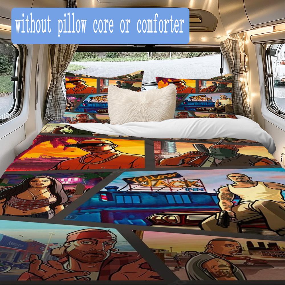 GTA game Pattern Bedding,Quilt Set Quilt Cover Pillowcase Home Birthday Gift (1*duvet cover+2*pillowcase,without core)SSJT0917211