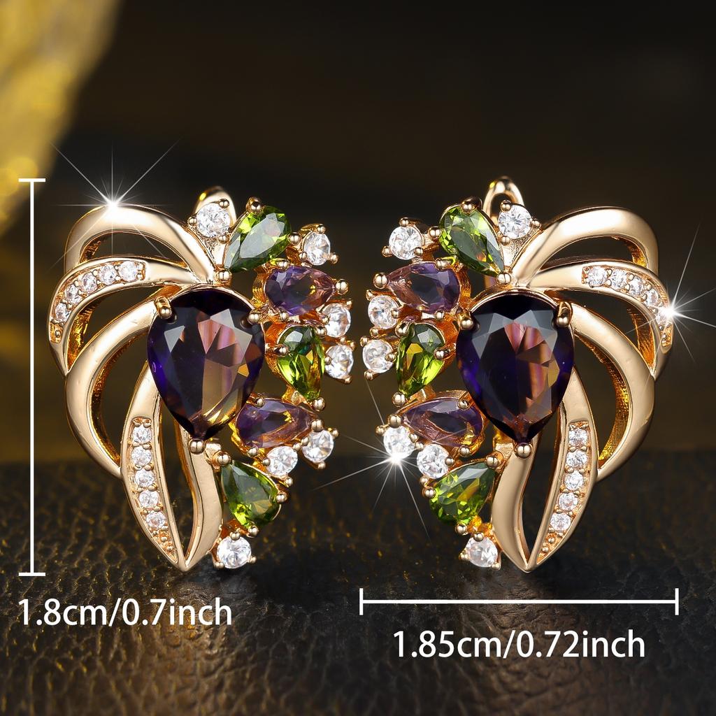 Rainbow Crystal Zircon Stone Heart Hoop Earrings For Women Vintage Gold Color Wedding Jewelry