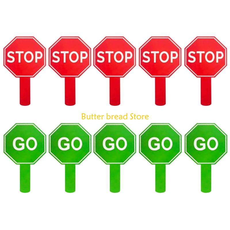 W89C 10PCS/Pack Handheld Stop and Go Sign Reversible Crossing Guard Stop Sign