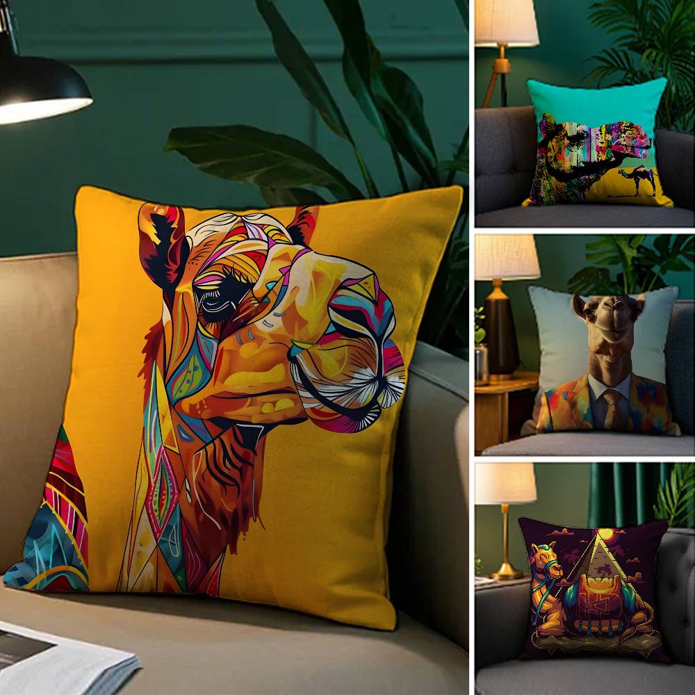 Classic Cartoon Camel-C Pillow Case Silky Elegant Comfort Sofa Bed  Invisible Zipper Beach Pillowcase