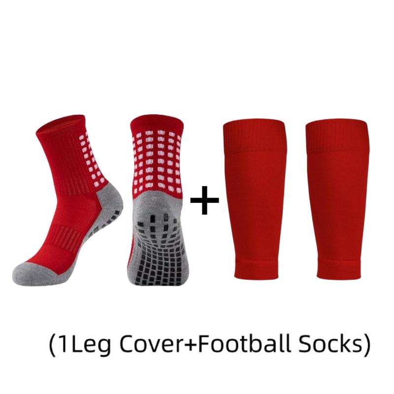 1 Pair of Combination Adhesive Point Anti Slip, Sweat and Odor Resistant  Football Sports Socks+leg Protectors