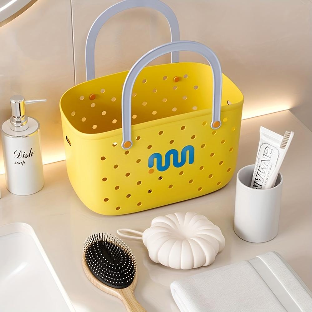 

Пластиковая корзина для хранения в ванной комнате, большой вместимости с ручками, подходит для душевых в общежитиях жёлтый