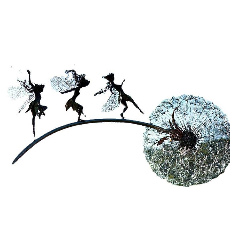 Dandelion and Flower Fairy Dance Robin White Fairy Metal Craft Plug-in Flower Fairy Decoration