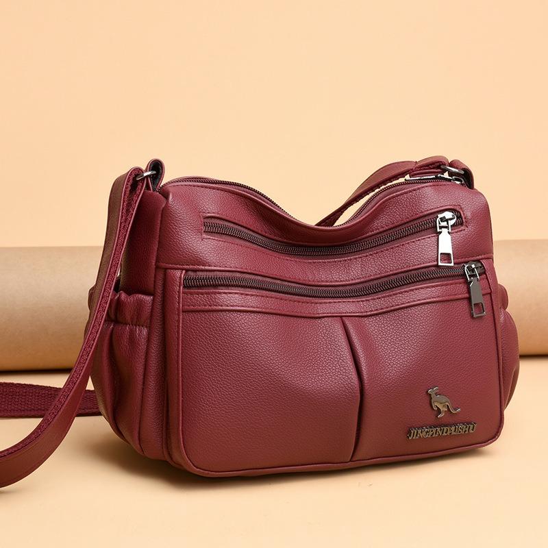 Mehrschichtige Umhängetasche mit großem Fassungsvermögen aus weichem Leder