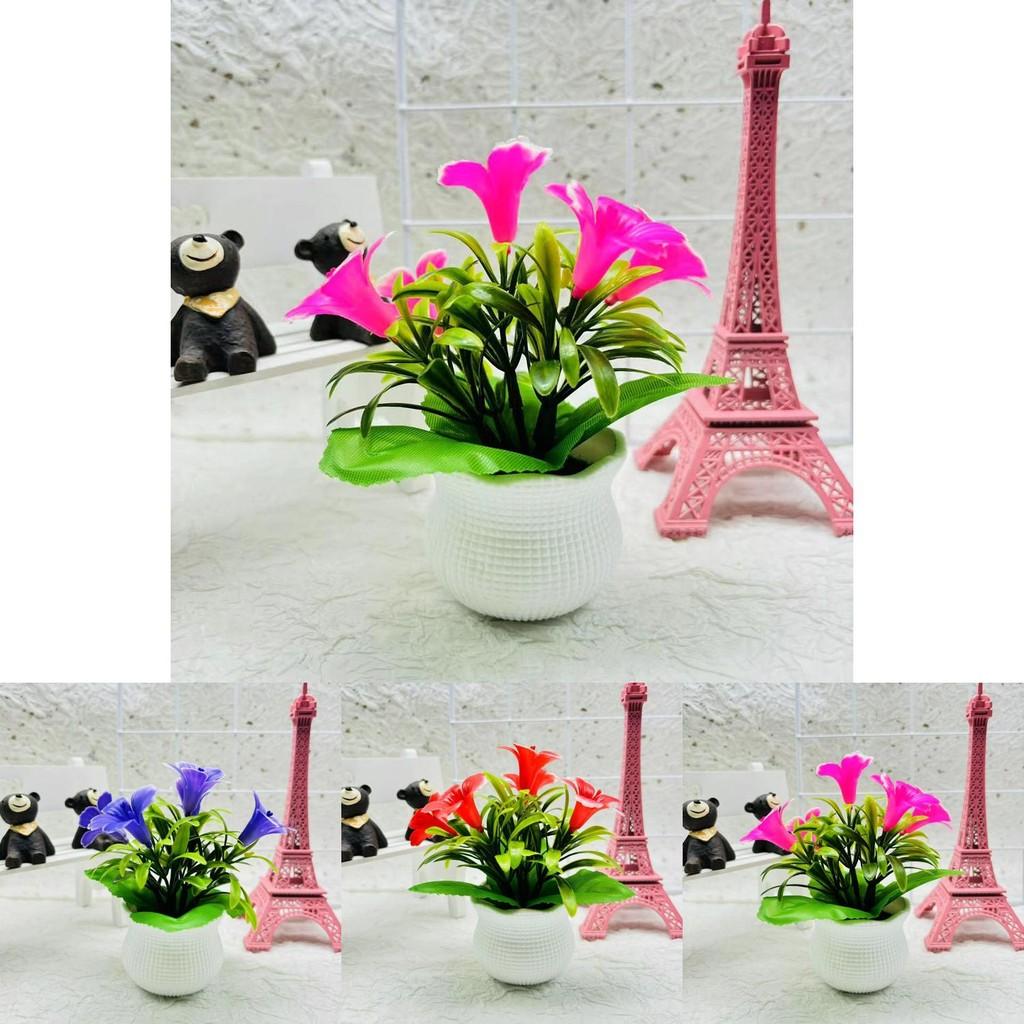 Artificial Lily Plant With Plastic Construction For Office Desk Decor And Home Interior