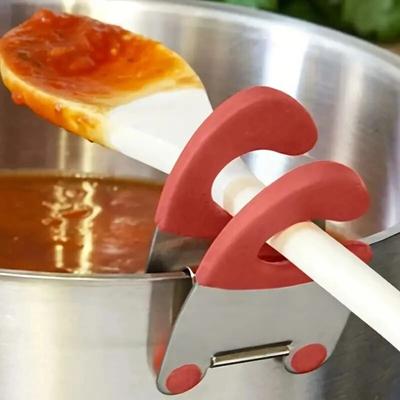 Porta cucchiaio in acciaio inossidabile, supporto per cucchiaio con impugnatura in silicone antiscottatura, clip per ciotola da cucina, utensili da cucina per