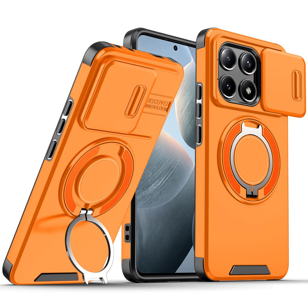 Magnetic Metal Ring Stand Armor Case For Xiaomi Poco X6 Pro Redmi K70E Slide Push Window Lens Protection TPU Plastic Phone Cover