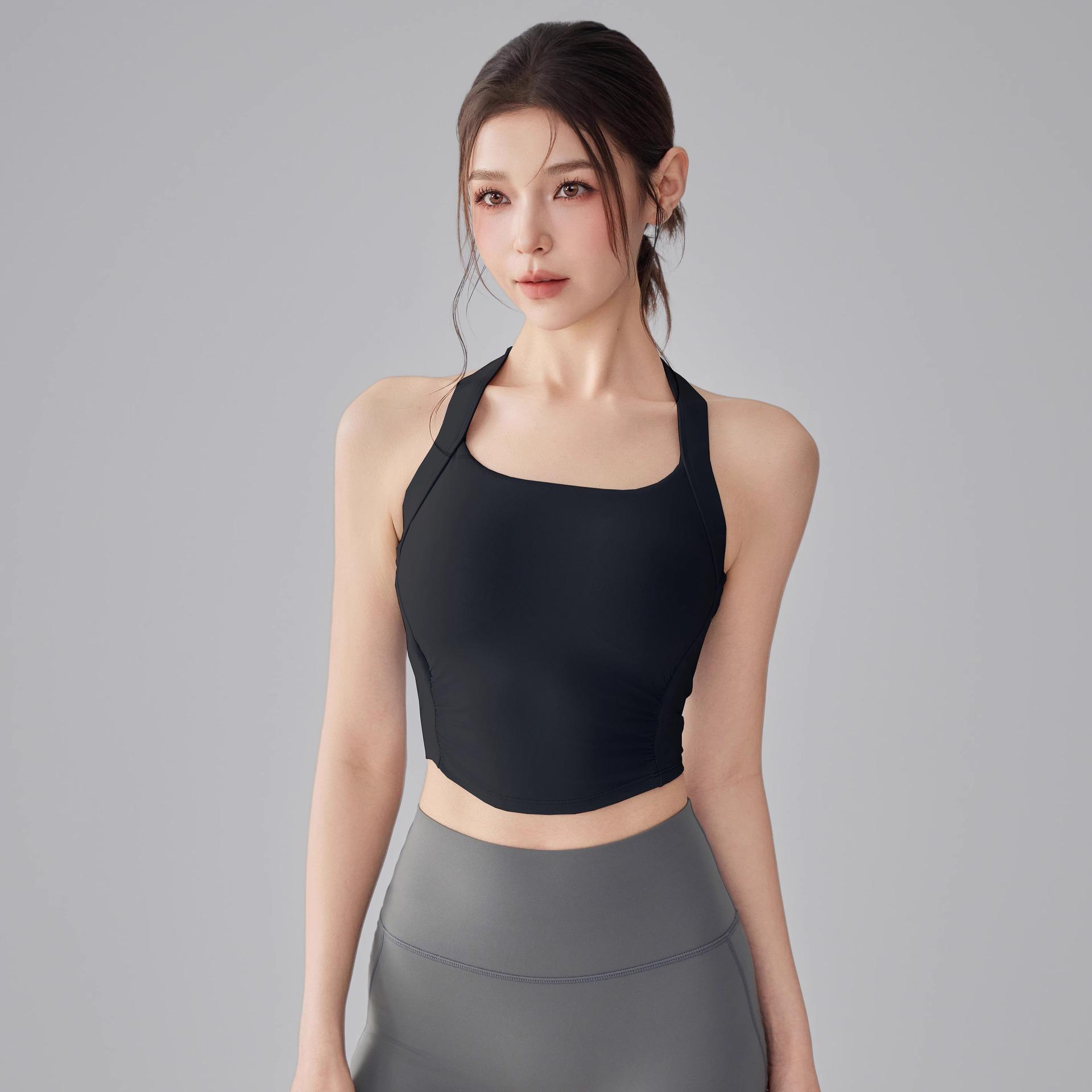 

Женский топ для йоги с красивой спиной: Ударопрочный спортивный жилет с лямкой через шею и нагрудными вкладышами Large чёрный