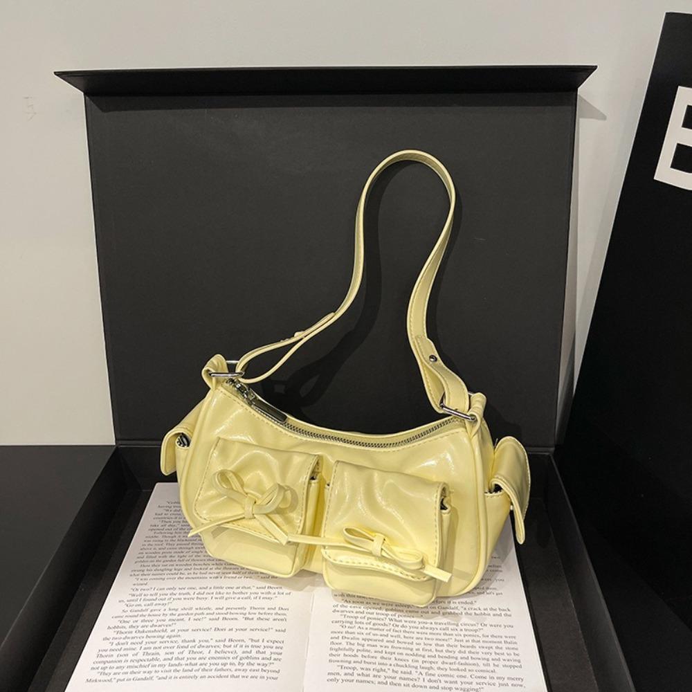 Multiple Pockets Bow Crossbody Bag Y2K Women Handbag Portable PU Leather Underarm Bag Outdoor
