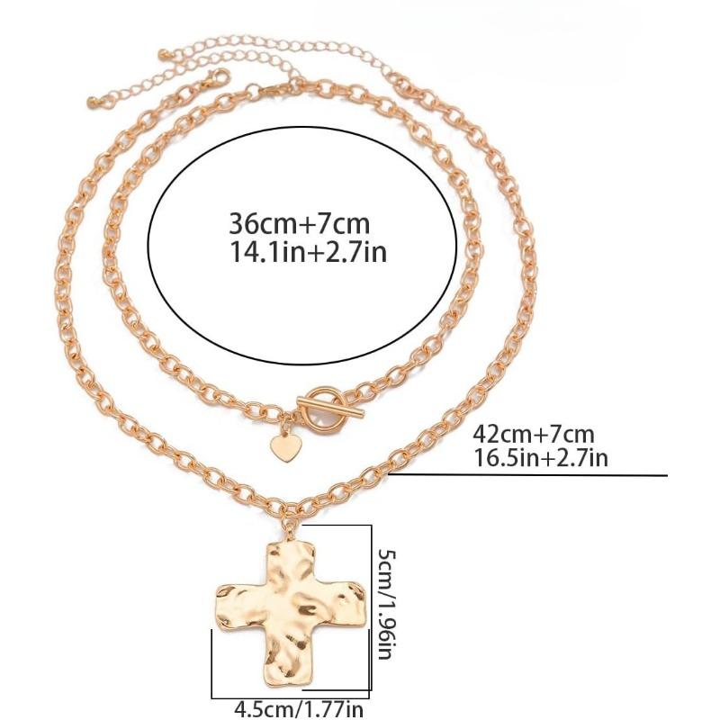 Chunky Gold Cross Necklace for Women Handmade Bold Trendy Stacks Toggle Big Cross Statement Necklaces Faith Jewelry Gift for Daily Wear