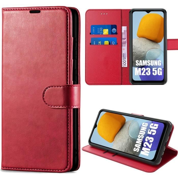 Coque pour Samsung Galaxy M23 5G Fermeture Magnétique Effet Cuir Élégant Rouge